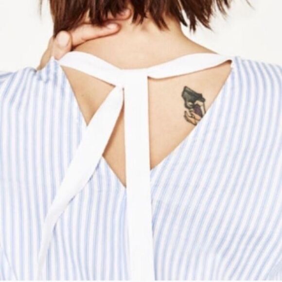 Zara Woman Boho lace & stripe‎ bell sleeve blouse top - Picture 4 of 8